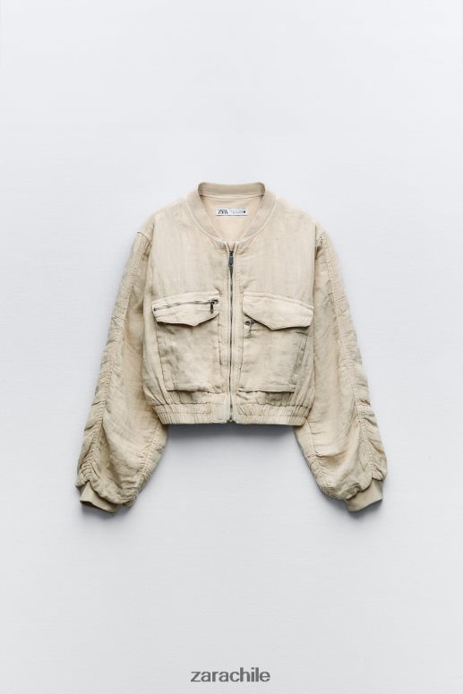 ropa cl Zara mujer bomber con bolsillo de lino arena JJ06N466