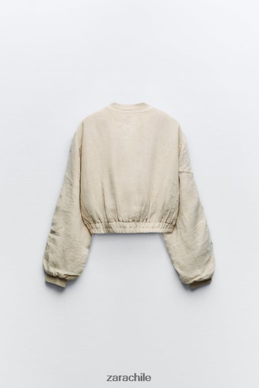 ropa cl Zara mujer bomber con bolsillo de lino arena JJ06N466