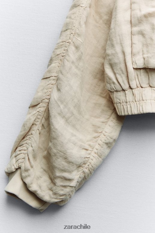 ropa cl Zara mujer bomber con bolsillo de lino arena JJ06N466