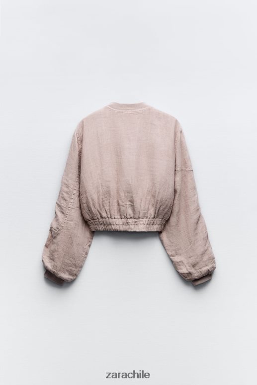 ropa cl Zara mujer bomber con bolsillo de lino rosa JJ06N484