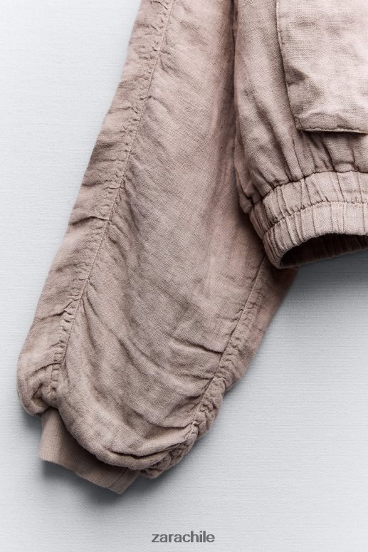 ropa cl Zara mujer bomber con bolsillo de lino rosa JJ06N484