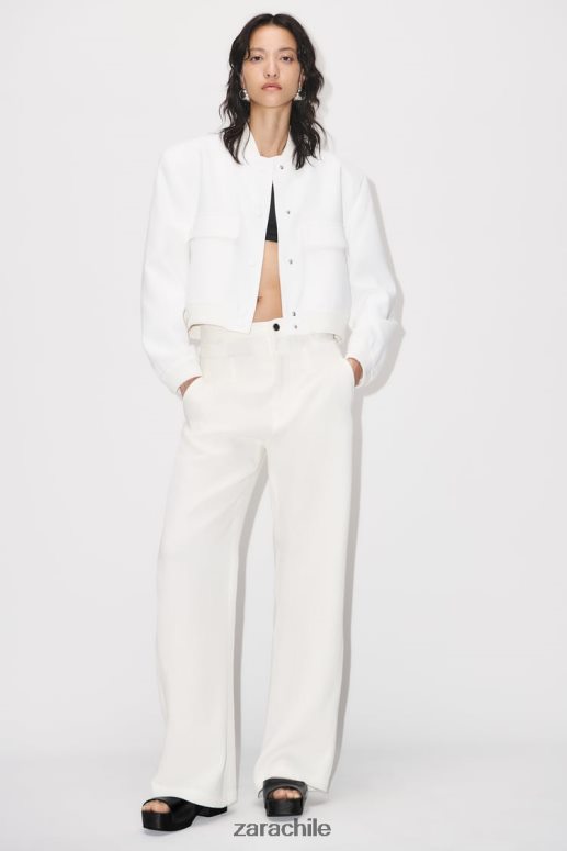 ropa cl Zara mujer bomber con bolsillo largo crudo JJ06N4127