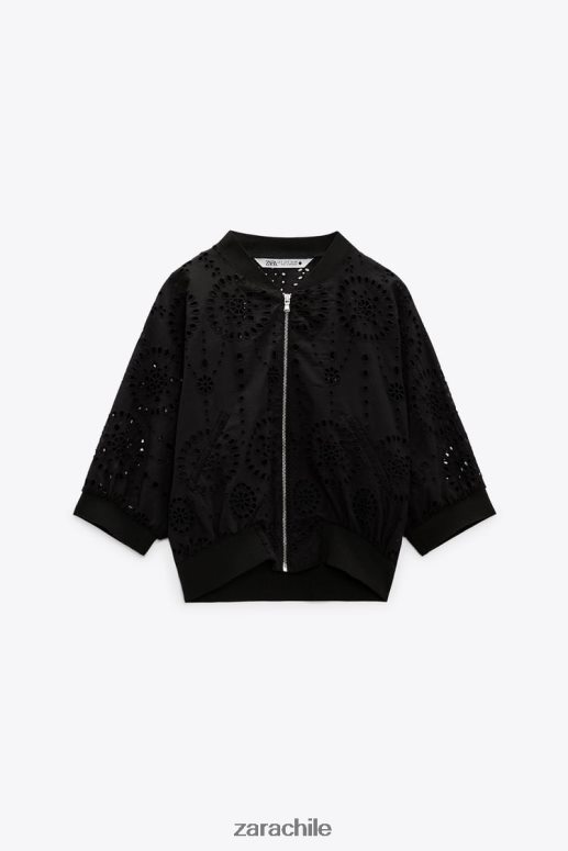 ropa cl Zara mujer bomber con ojales bordados negro JJ06N472