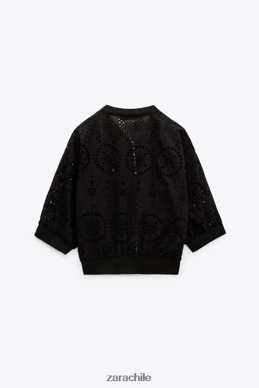 ropa cl Zara mujer bomber con ojales bordados negro JJ06N472