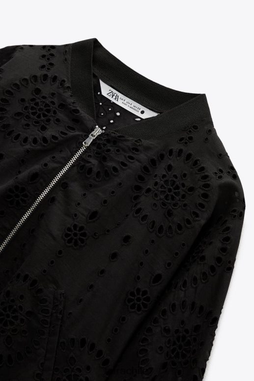ropa cl Zara mujer bomber con ojales bordados negro JJ06N472
