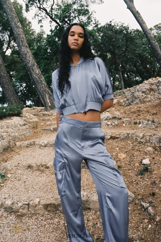 ropa cl Zara mujer bomber corto con efecto satinado azul JJ06N4122