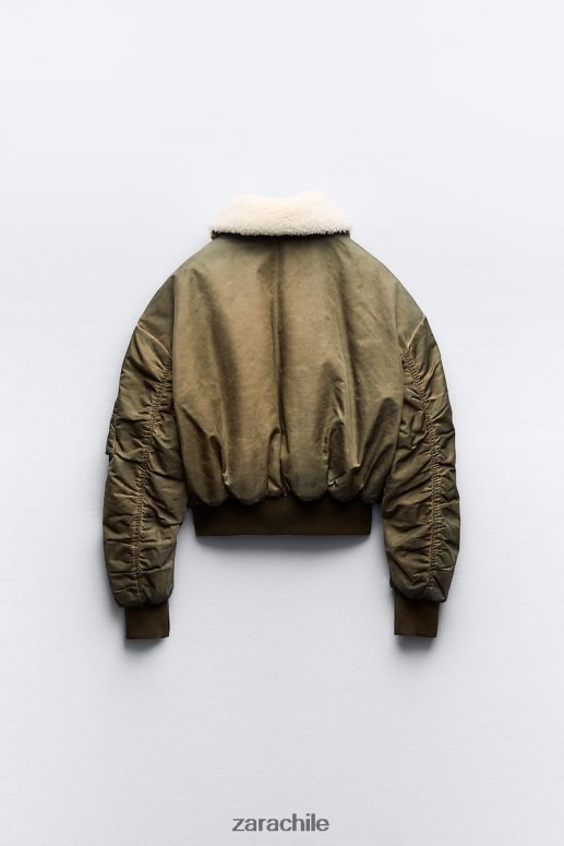 ropa cl Zara mujer bomber de nailon con efecto envejecido caqui JJ06N49