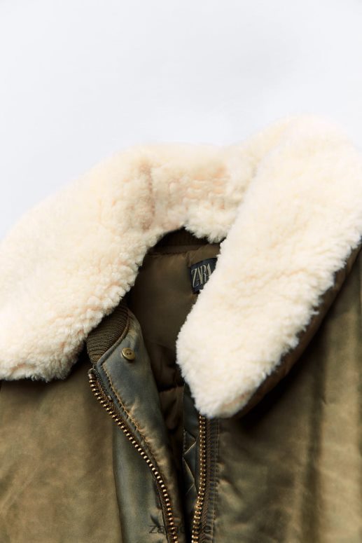 ropa cl Zara mujer bomber de nailon con efecto envejecido caqui JJ06N49