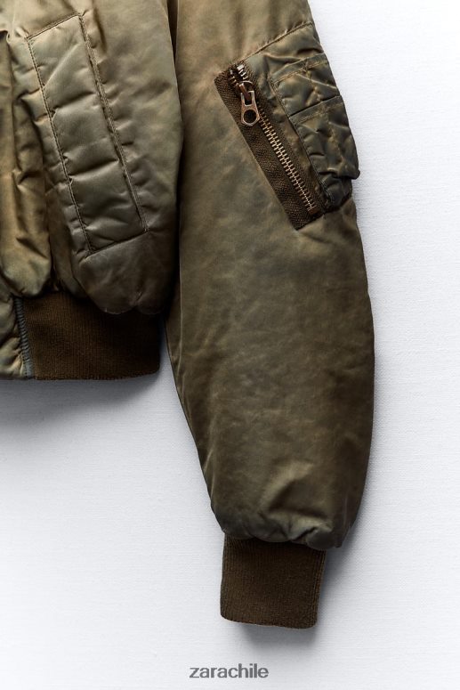ropa cl Zara mujer bomber de nailon con efecto envejecido caqui JJ06N49