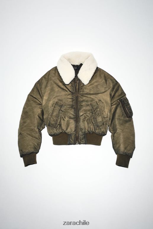 ropa cl Zara mujer bomber de nailon con efecto envejecido caqui JJ06N49