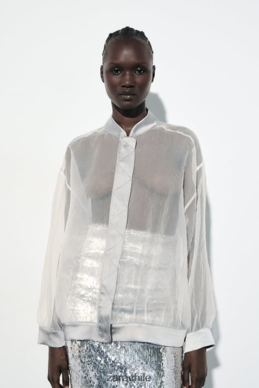 ropa cl Zara mujer bomber de organza con efecto satinado crudo medio JJ06N4125