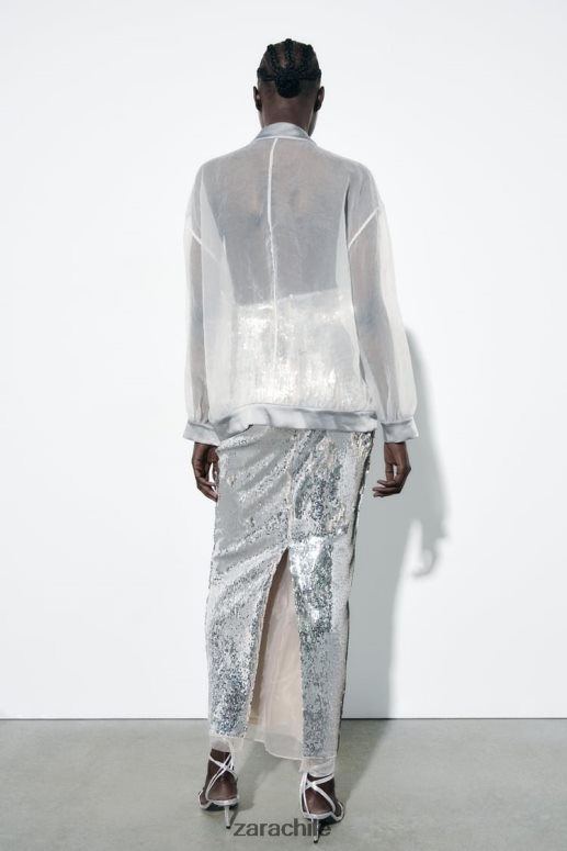 ropa cl Zara mujer bomber de organza con efecto satinado crudo medio JJ06N4125