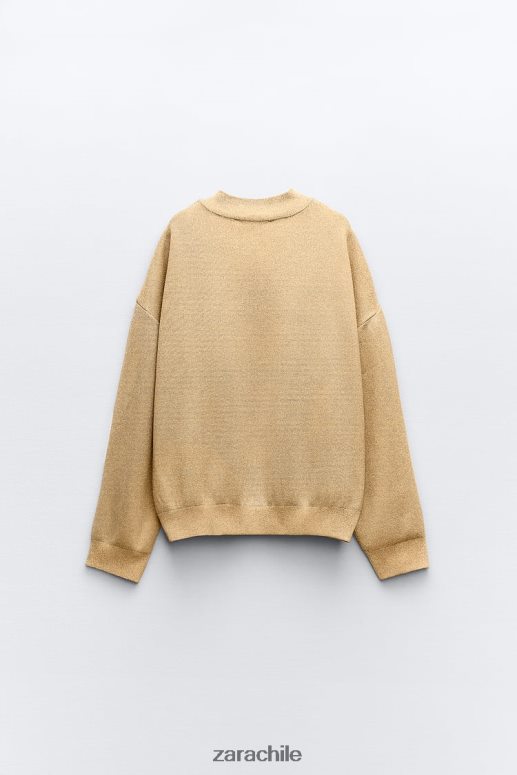 ropa cl Zara mujer cárdigan bomber de punto con hilo metalizado dorado JJ06N414