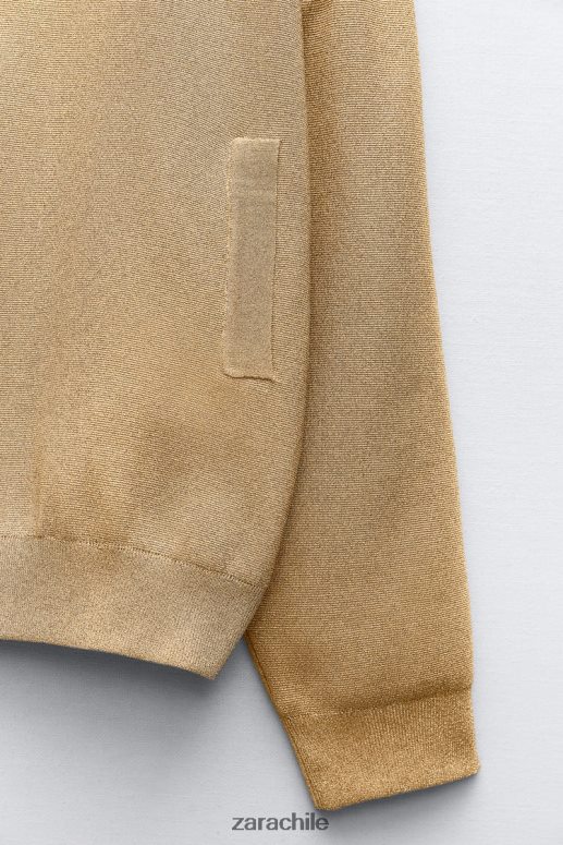 ropa cl Zara mujer cárdigan bomber de punto con hilo metalizado dorado JJ06N414