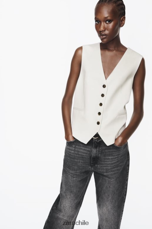 ropa cl Zara mujer chaleco a medida beige claro JJ06N4157