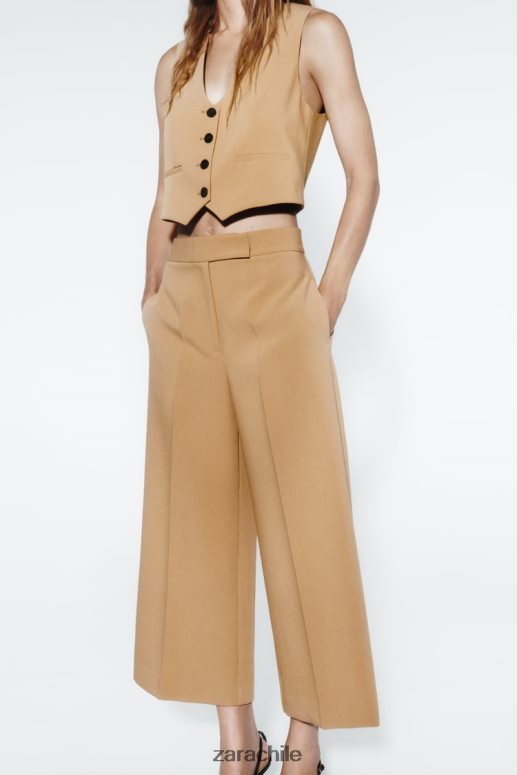 ropa cl Zara mujer chaleco corto a medida marrón topo JJ06N4154