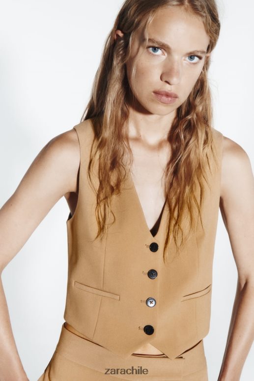 ropa cl Zara mujer chaleco corto a medida marrón topo JJ06N4154