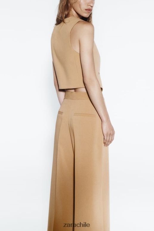 ropa cl Zara mujer chaleco corto a medida marrón topo JJ06N4154