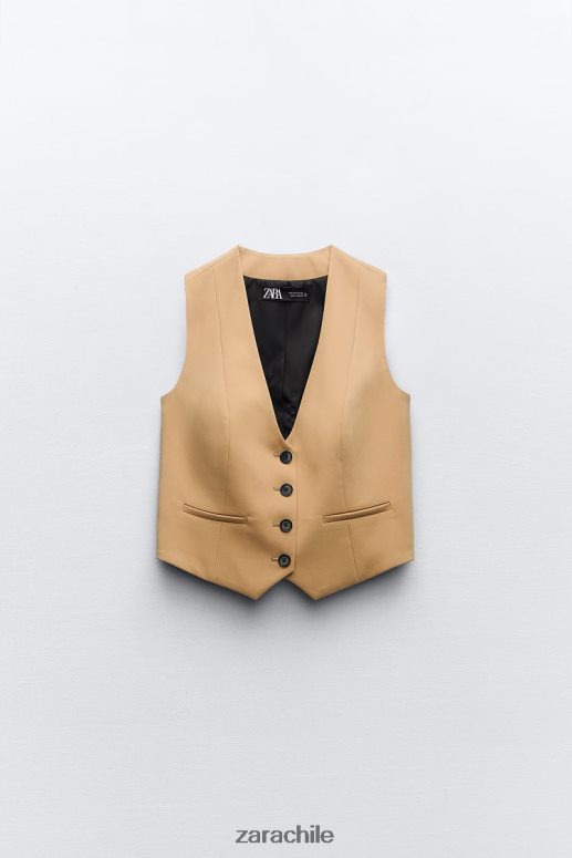 ropa cl Zara mujer chaleco corto a medida marrón topo JJ06N4154