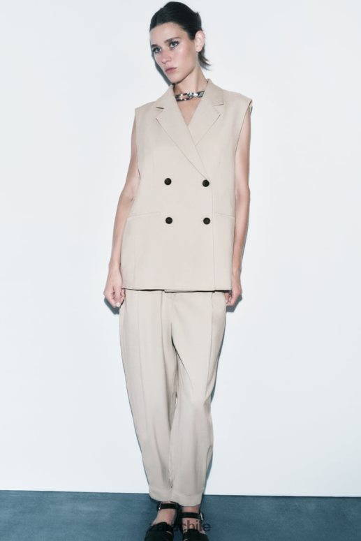 ropa cl Zara mujer chaleco cruzado arena JJ06N4187