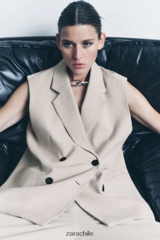 ropa cl Zara mujer chaleco cruzado arena JJ06N4187