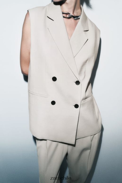 ropa cl Zara mujer chaleco cruzado arena JJ06N4187