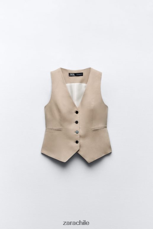 ropa cl Zara mujer chaleco de mezcla de lino arena JJ06N4150