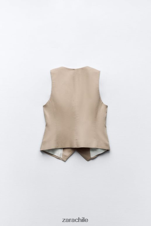 ropa cl Zara mujer chaleco de mezcla de lino arena JJ06N4150