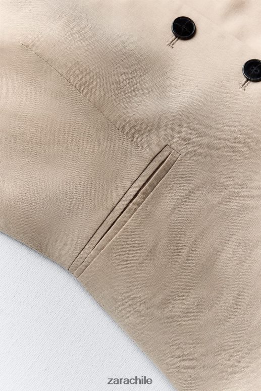 ropa cl Zara mujer chaleco de mezcla de lino arena JJ06N4150