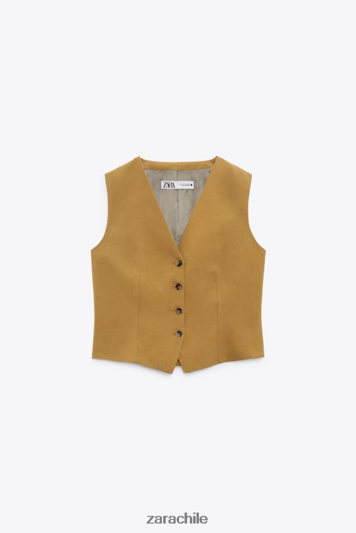 ropa cl Zara mujer chaleco de mezcla de lino verde oliva JJ06N4167
