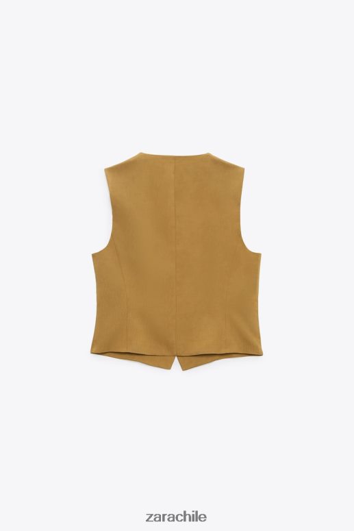 ropa cl Zara mujer chaleco de mezcla de lino verde oliva JJ06N4167