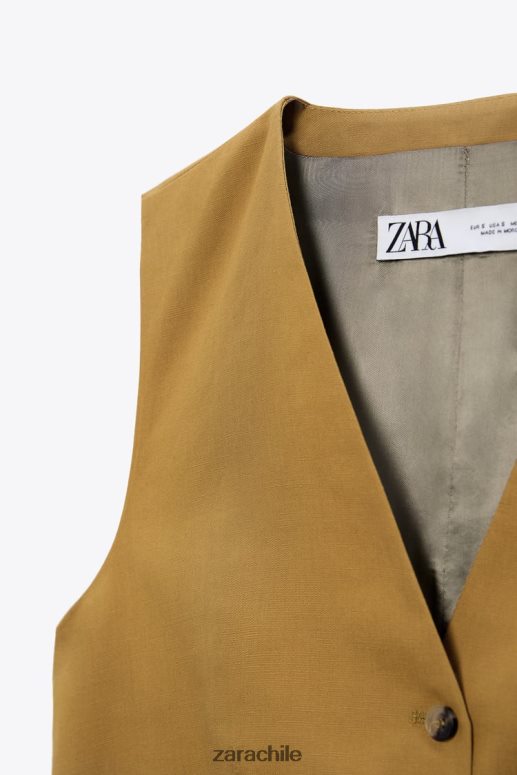 ropa cl Zara mujer chaleco de mezcla de lino verde oliva JJ06N4167