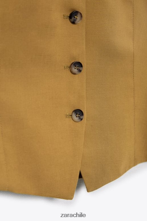 ropa cl Zara mujer chaleco de mezcla de lino verde oliva JJ06N4167