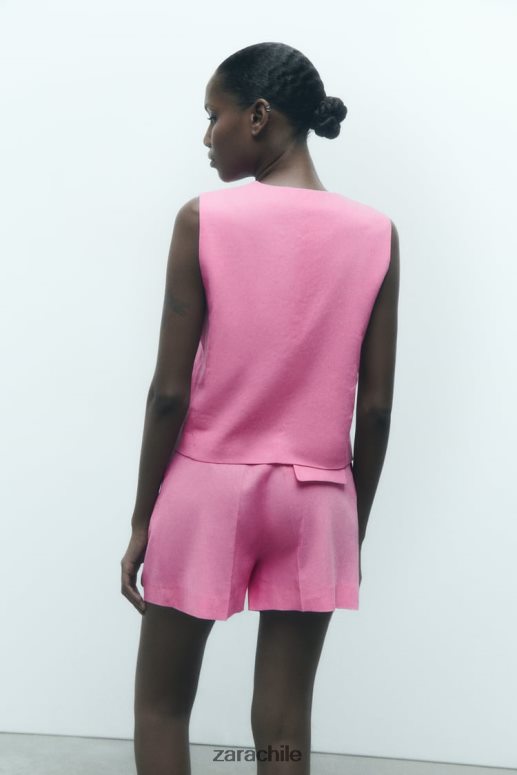 ropa cl Zara mujer chaleco de sastre en mezcla de lino rosa JJ06N4176