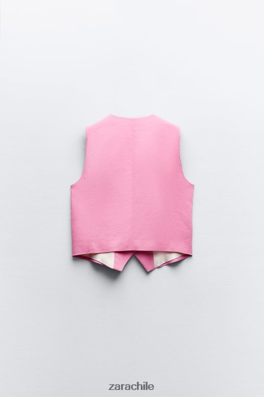 ropa cl Zara mujer chaleco de sastre en mezcla de lino rosa JJ06N4176
