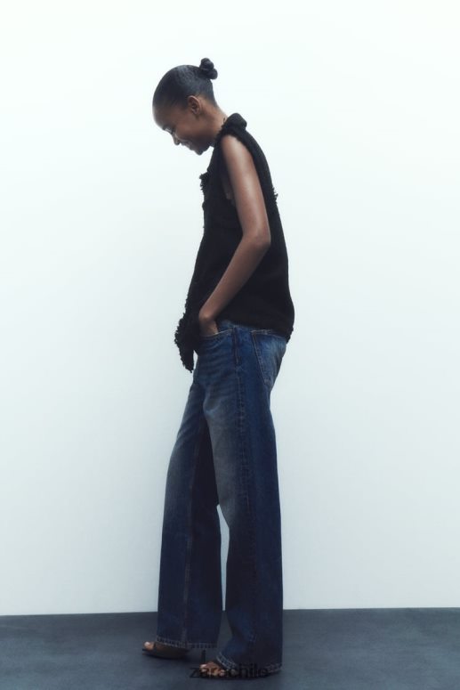 ropa cl Zara mujer chaleco texturizado con ribete deshilachado negro JJ06N4147