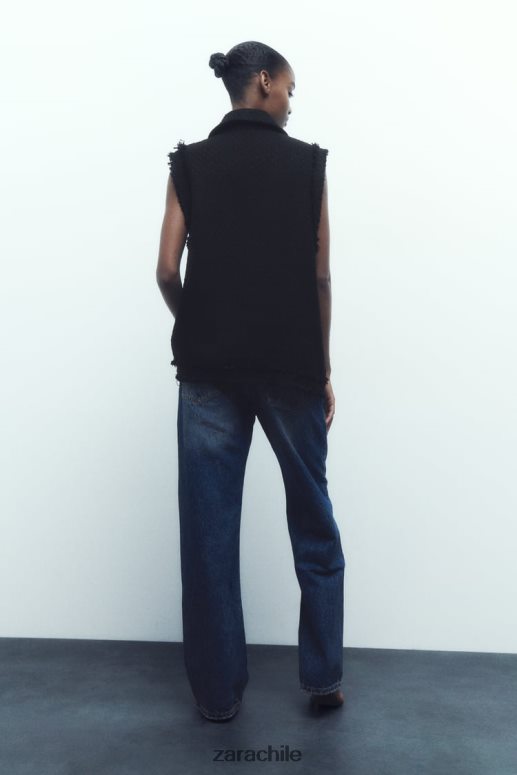 ropa cl Zara mujer chaleco texturizado con ribete deshilachado negro JJ06N4147