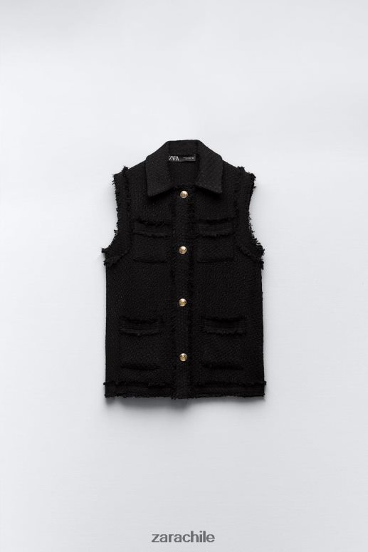 ropa cl Zara mujer chaleco texturizado con ribete deshilachado negro JJ06N4147