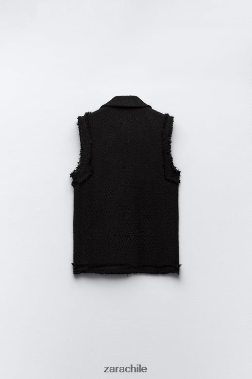 ropa cl Zara mujer chaleco texturizado con ribete deshilachado negro JJ06N4147