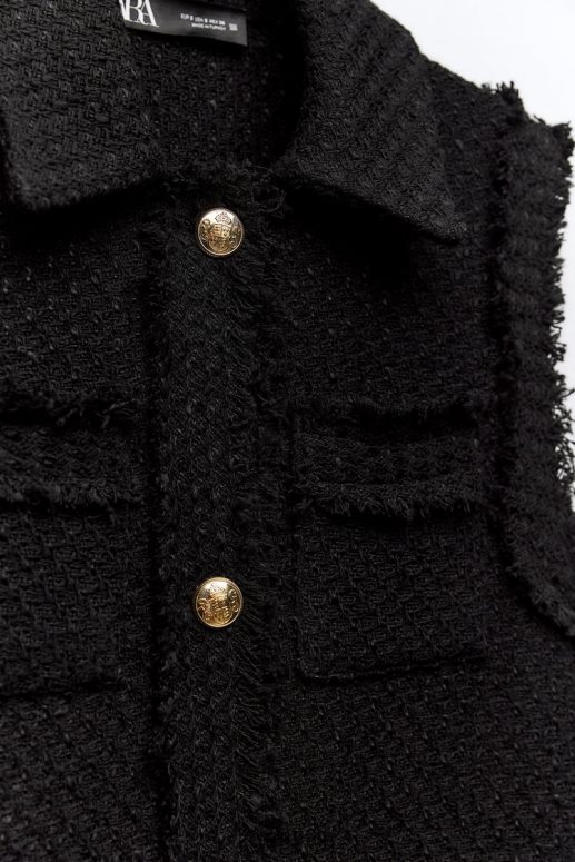 ropa cl Zara mujer chaleco texturizado con ribete deshilachado negro JJ06N4147