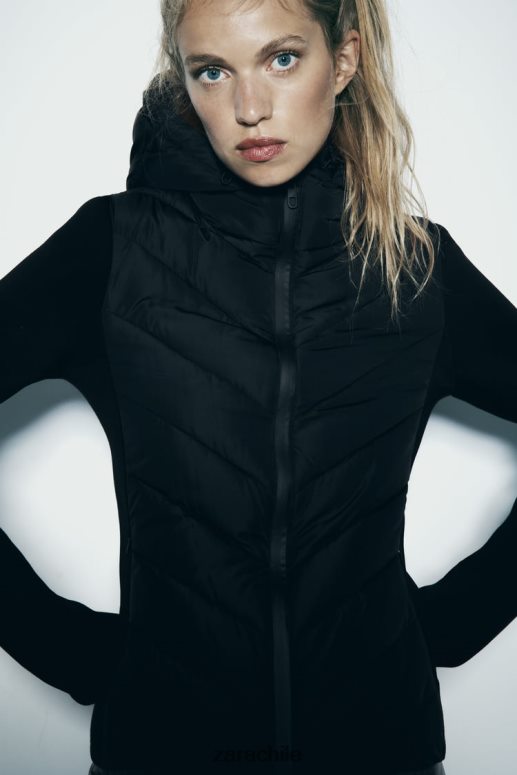 ropa cl Zara mujer chaqueta acolchada combinada negro JJ06N46