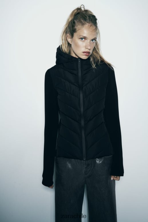 ropa cl Zara mujer chaqueta acolchada combinada negro JJ06N46