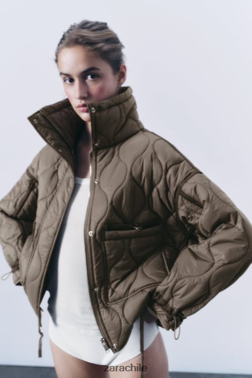 ropa cl Zara mujer chaqueta acolchada repelente al agua gris topo JJ06N422