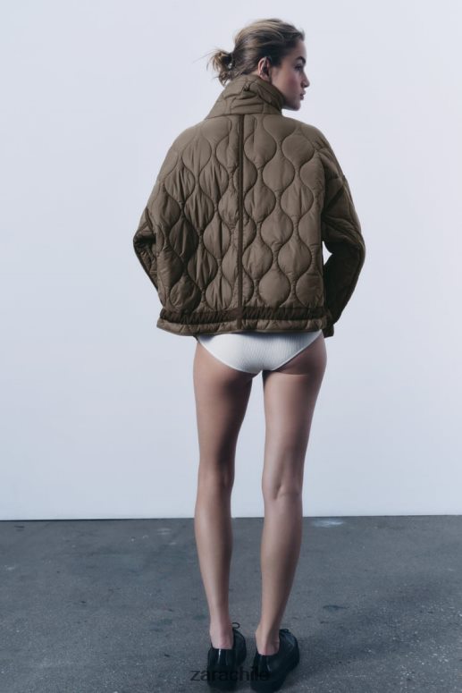 ropa cl Zara mujer chaqueta acolchada repelente al agua gris topo JJ06N422