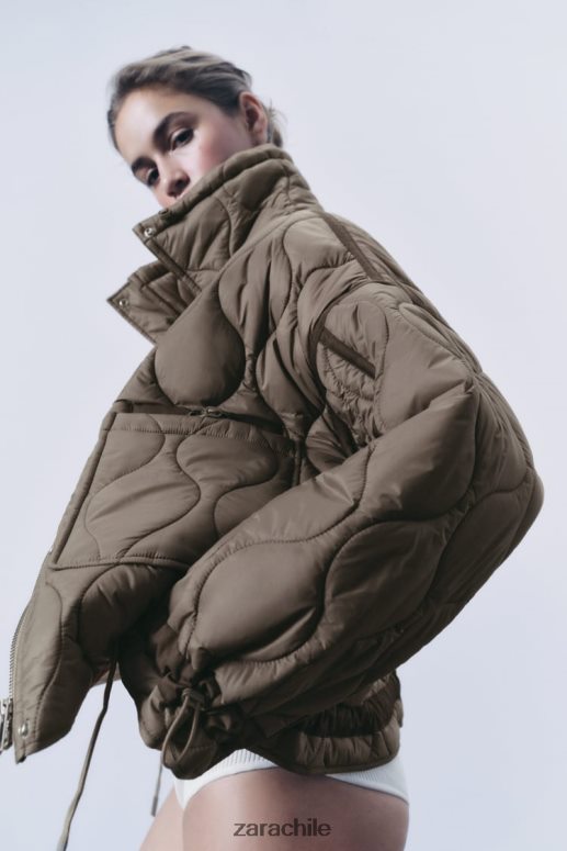 ropa cl Zara mujer chaqueta acolchada repelente al agua gris topo JJ06N422