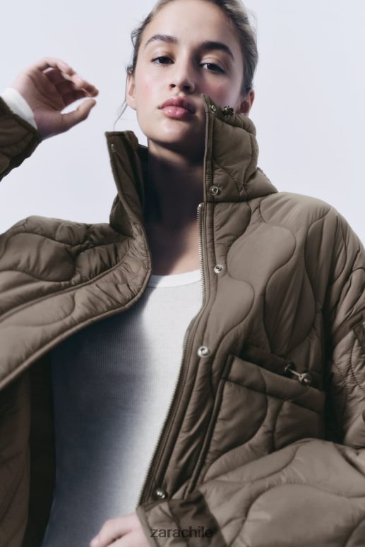 ropa cl Zara mujer chaqueta acolchada repelente al agua gris topo JJ06N422