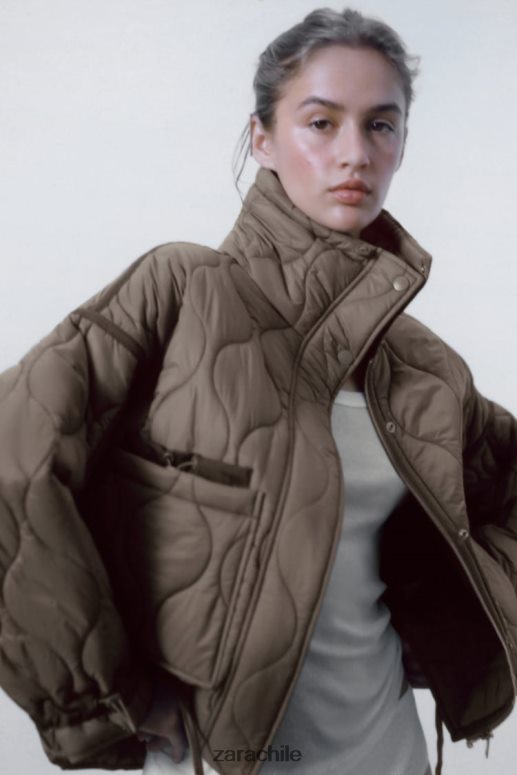 ropa cl Zara mujer chaqueta acolchada repelente al agua gris topo JJ06N422