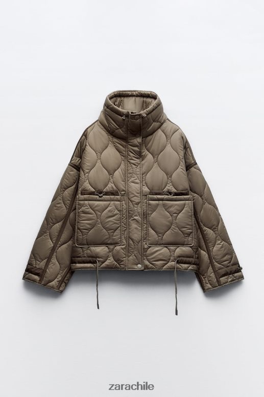 ropa cl Zara mujer chaqueta acolchada repelente al agua gris topo JJ06N422