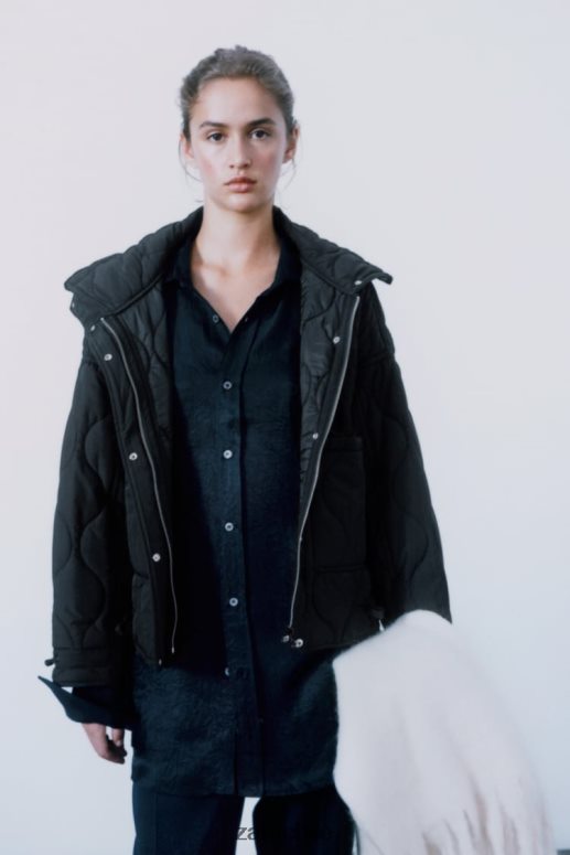 ropa cl Zara mujer chaqueta acolchada repelente al agua negro JJ06N439