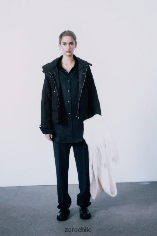 ropa cl Zara mujer chaqueta acolchada repelente al agua negro JJ06N439